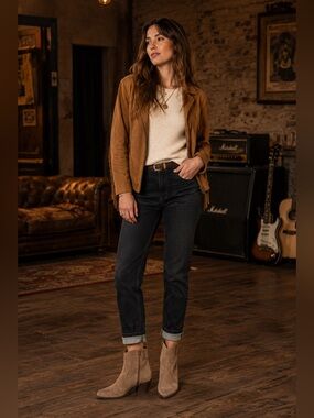 Suede Western Ankle Boots in tan